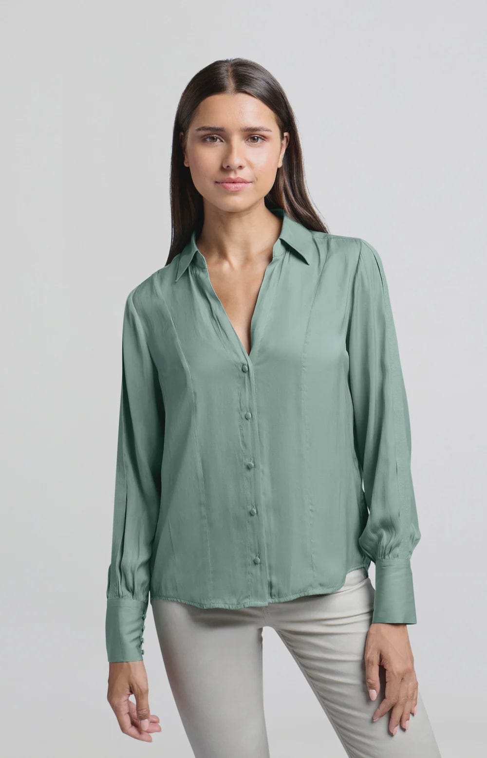 YAYA Fashion Yaya Blouse with Long Sleeves and Pleat Details Jade Green