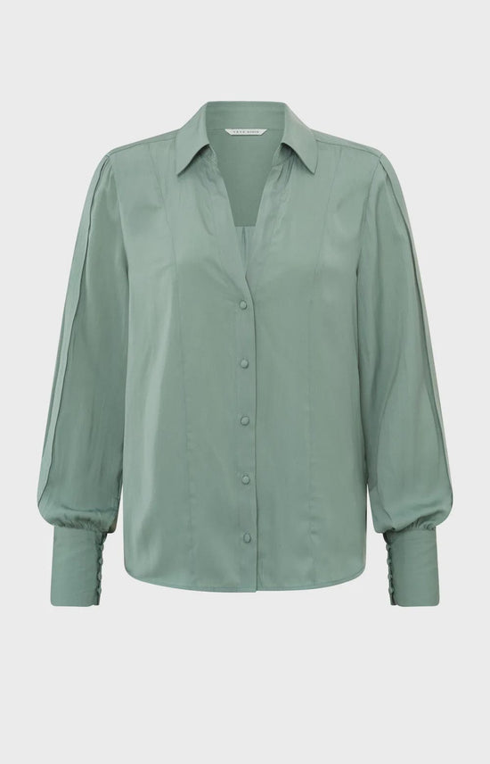 YAYA Fashion Yaya Blouse with Long Sleeves and Pleat Details Jade Green