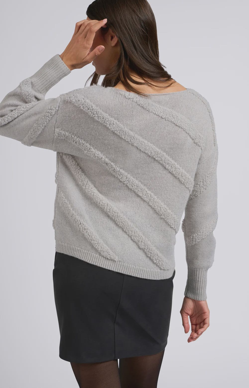 YAYA Fashion Yaya Boatneck Jumper Diagonal Tufts Sky Grey