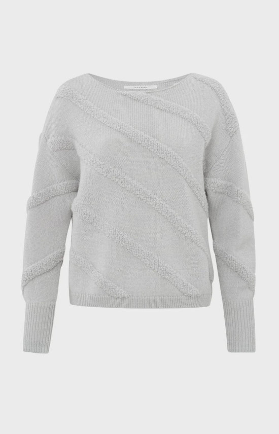 YAYA Fashion Yaya Boatneck Jumper Diagonal Tufts Sky Grey