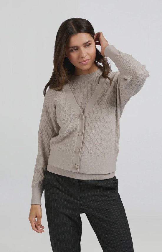 YAYA Fashion Yaya Cable Knit Cardigan  V-neck Dove Gray