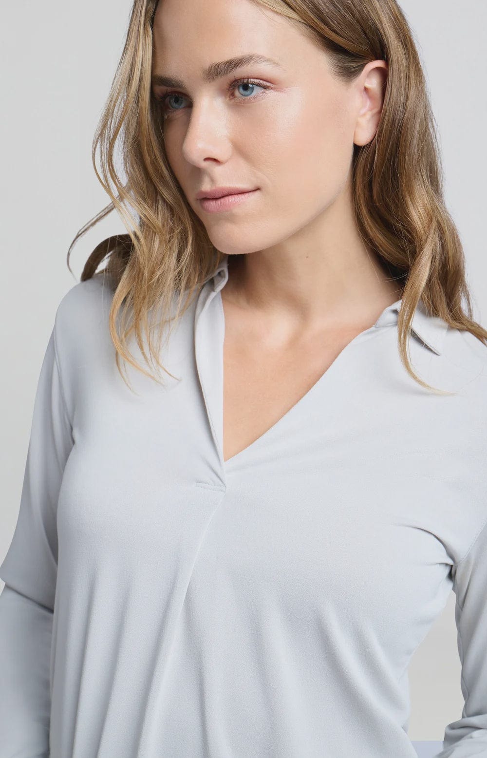 YAYA Fashion Yaya Jersey  V-neck top with Collar Sky Grey