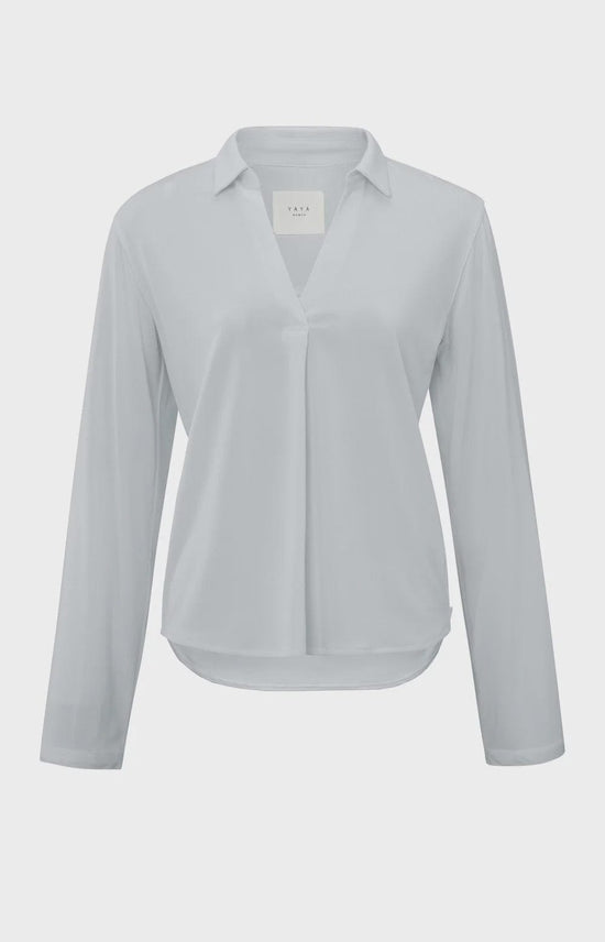 YAYA Fashion Yaya Jersey  V-neck top with Collar Sky Grey