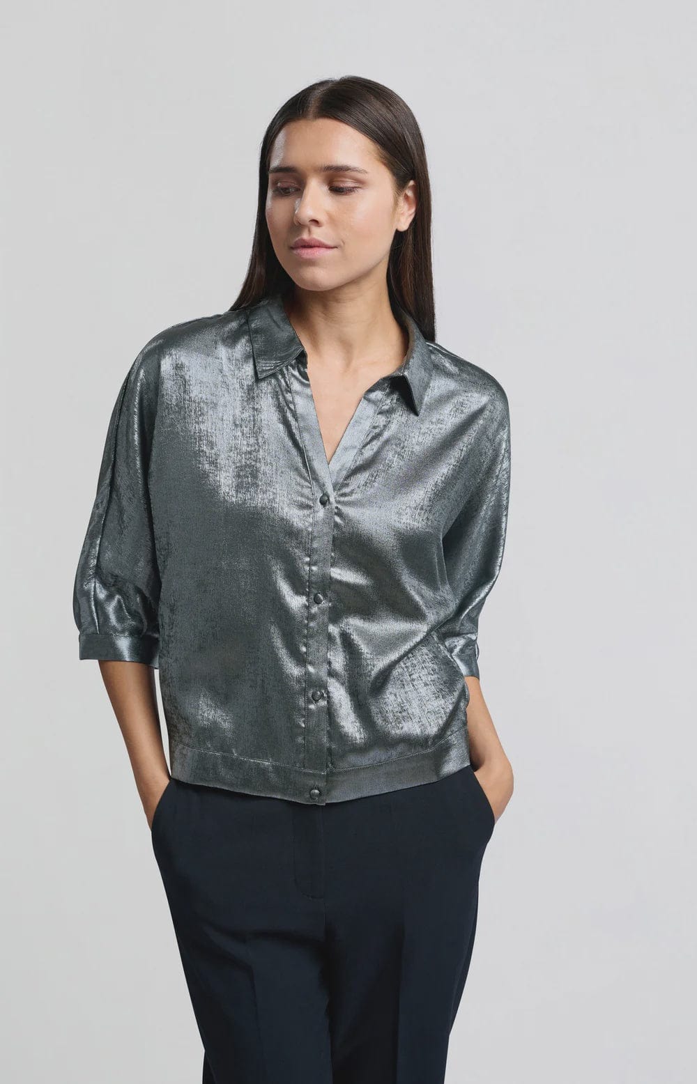 YAYA Fashion Yaya Metallic Blouse 3/4 Batwing Sleeve