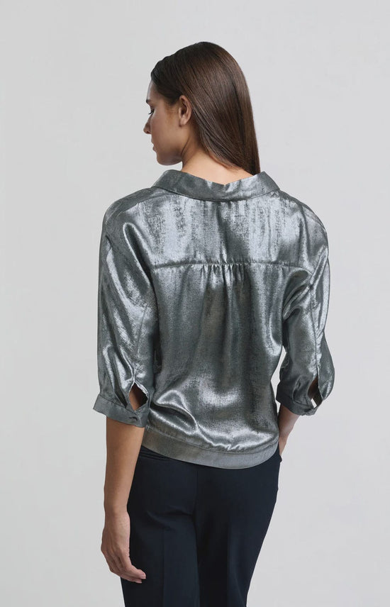 YAYA Fashion Yaya Metallic Blouse 3/4 Batwing Sleeve