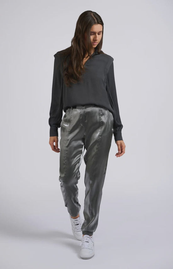 YAYA Fashion Yaya Metallic Silver Trousers with Elastic Belt