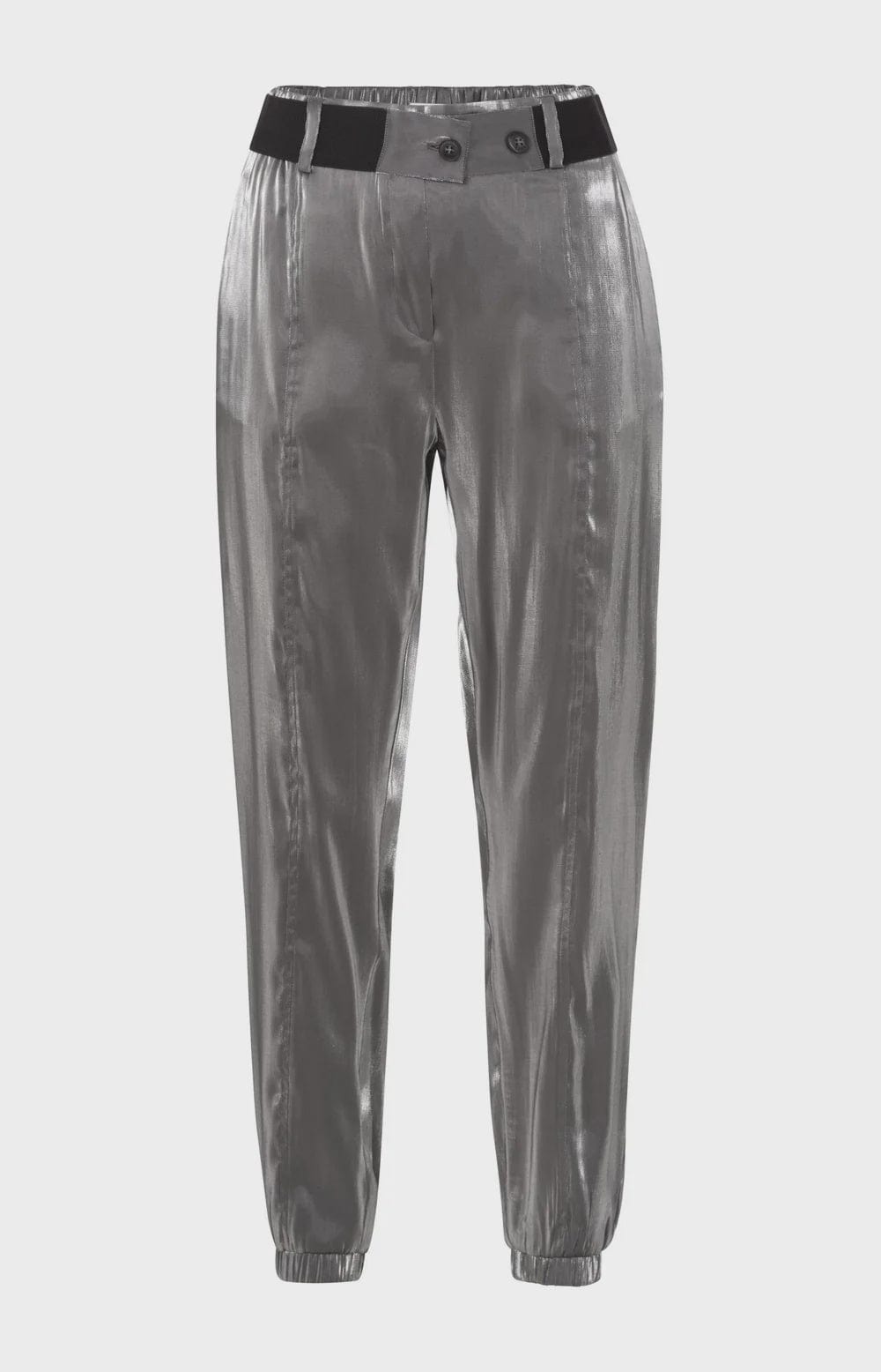 YAYA Fashion Yaya Metallic Silver Trousers with Elastic Belt