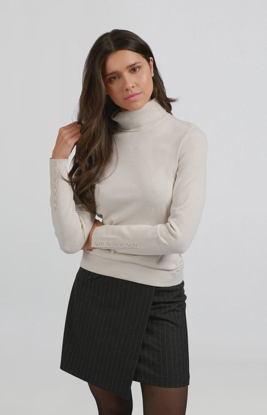 YAYA Fashion Yaya Turtleneck Jumper and Button Cuffs Chalk White