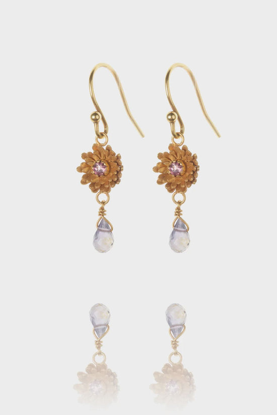 Amanda Coleman Jewellery Dahlia Drop Earrings Pink Tourmaline Gold Vermeil