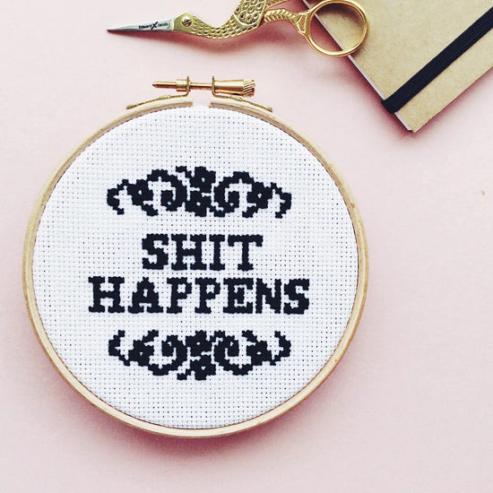 Innocent Bones Homewares Shit Happens Cross Stitch Kit