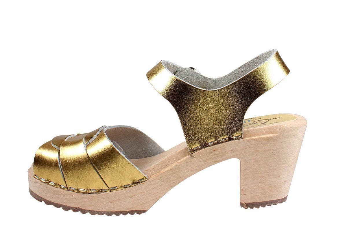 Lotta From Stockholm Accessories Lotta from Stockholm Classic Peep Toe Gold Clogs