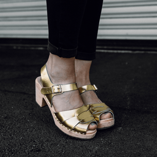 Lotta From Stockholm Accessories Lotta from Stockholm Classic Peep Toe Gold Clogs