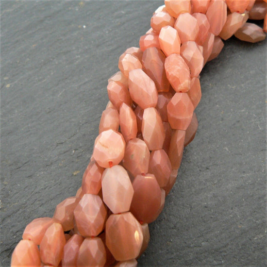 Precious Sparkle Beads Peach Moonstone Faceted Ovals 15" Strand
