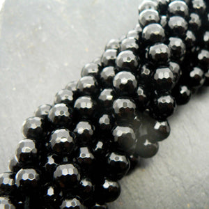 Precious Sparkle Black Onyx Faceted 8mm Round Beads 15" Strand