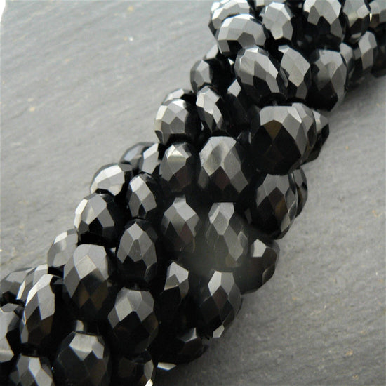 precious sparkle Black Onyx Faceted Oval Beads 15" Strand