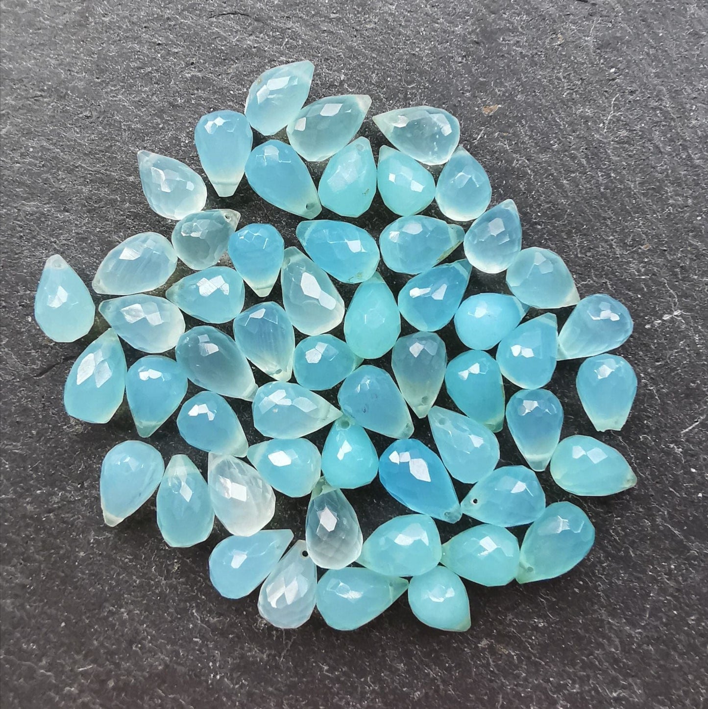 Blue Chalcedony Faceted Drop Briolette Beads Set of 5 Precious