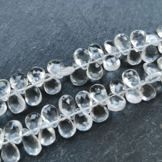 precious sparkle Crystal Quartz Faceted Pear 7x10mm Briolette Beads (set of 5)