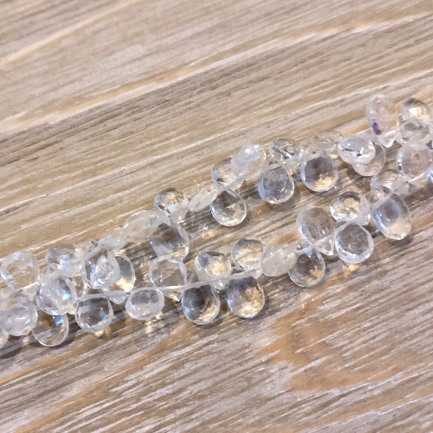 precious sparkle Crystal Quartz Faceted Pear Briolette Beads (set of 5)