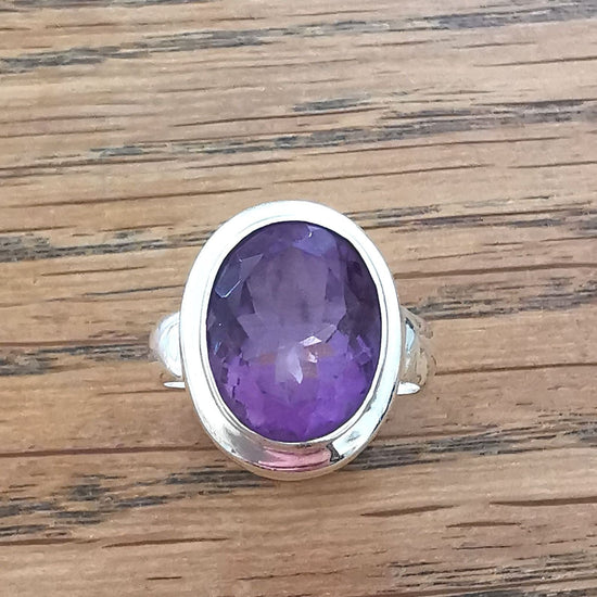 precious sparkle Jewellery Amethyst Ring Sterling Silver Oval Cut Stone Size O