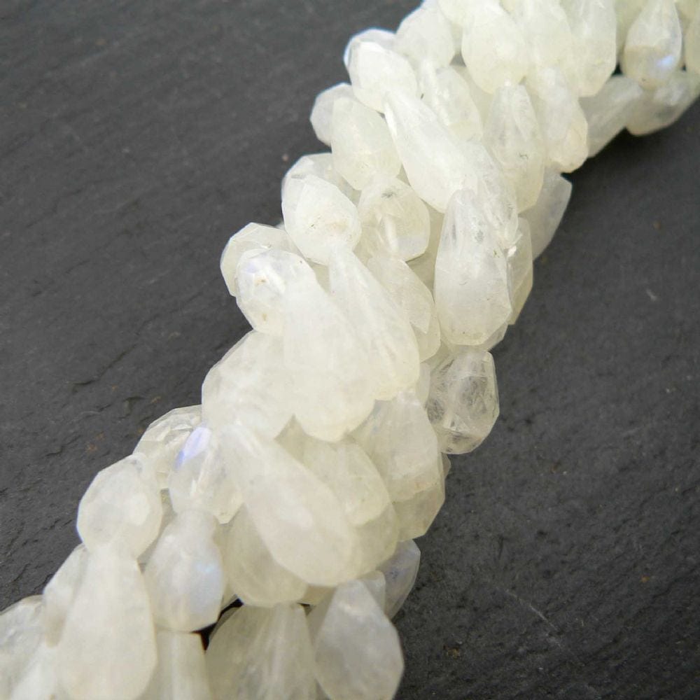 Precious Sparkle Rainbow Moonstone Faceted Top Drilled Drops 15" Strand