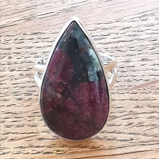 Precious Sparkle Rings Eudialyte Ring Sterling Silver Teardrop Size P