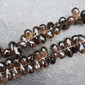 unique jewellers jaipur Smoky Quartz Faceted Teardrop Briolette Beads AAA Grade (Set of 5)